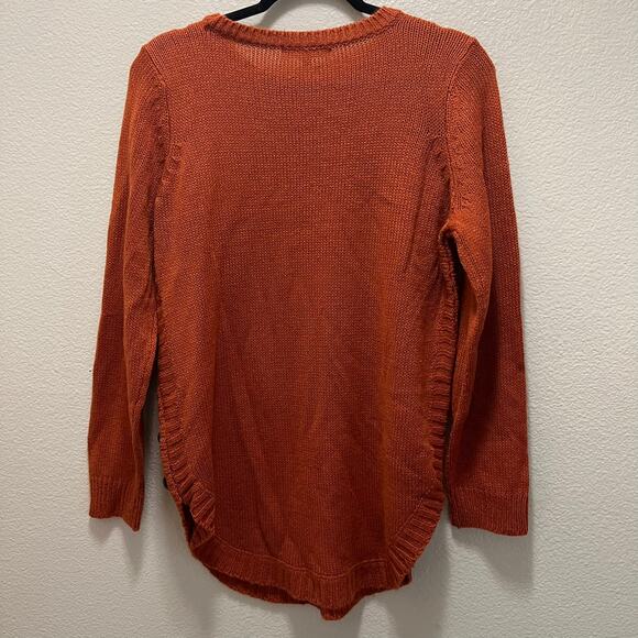 Madison + Hudson Sweater Long Sleeve Pullover Orange Crew Neck Button Accent M - Picture 3 of 8